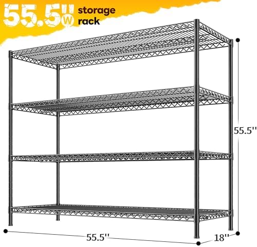 REIBII 2560LBS Storage Shelves 55.5"W Metal Shelving Unit 4 Tier Wire Sh...