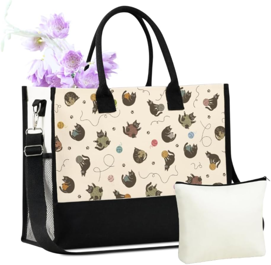 INNObeta Yarn Bag for Women, Crochet Knitting Storage Bag-Cat