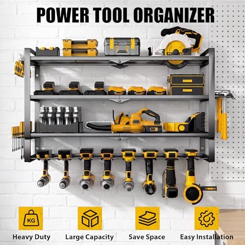 MOOMSINE Large Power Tool Organizer Wall Mount for Garage, 4-Tier Heavy Duty ...