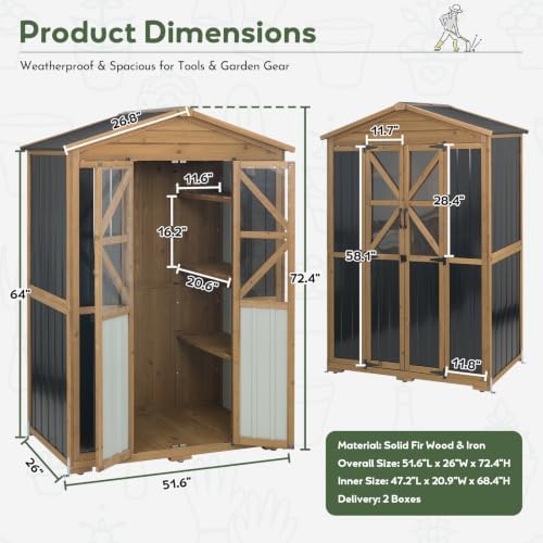 Extra Large Outdoor Storage Cabinet Weatherproof, Garden Shed with Shelves