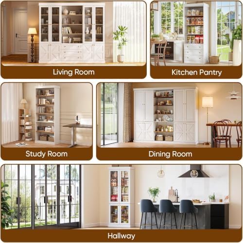 ivaniti 70.8" Tall Farmhouse Bookshelf with Doors, Modular Storage Cabin...