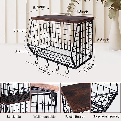 Mefirt Fruit Bowl, Stackable Wall Mounted Fruit Basket of Smooth Wood Lid wit...