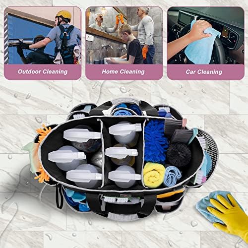 LoDrid Cleaning Caddy Bag with 3 Compartments and Shoulder Strap, Gray Edge