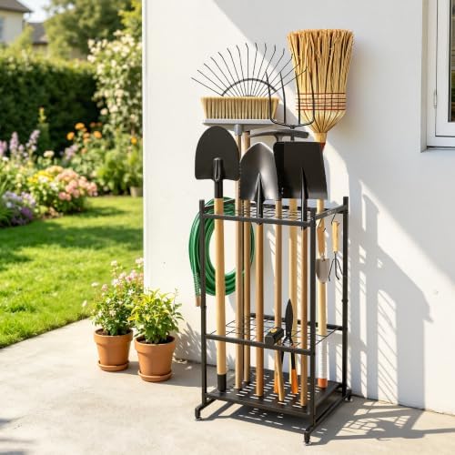 VEVOR Garden Tool Organizer, 35 Slots with Hooks, Metal Garage Storage Rack