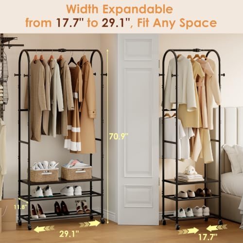 Clothes Rack with Shoe Shelf, Expandable Garment Rack 17.7"-29.1", ...