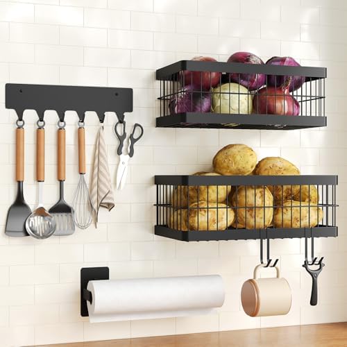 Nieifi Hanging Fruit Basket 4-Pack, Wall/Adhesive Mount