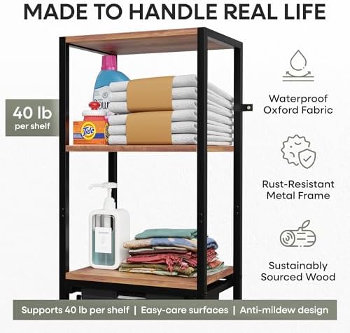 Tilt-Out Laundry Hamper with Shelf – 3 Tier Laundry Organizer with Waterproof...