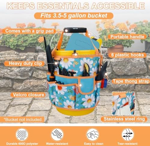 KUNN 5 Gallon Garden Bucket Tool Organizer & Kneeling Pad Set, 18-Pocket ...