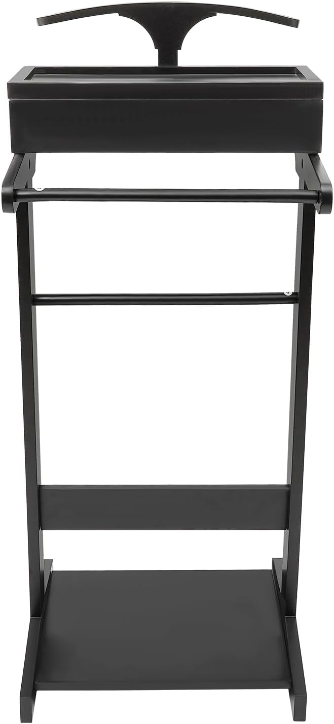 Wood Mens Valet Stand With Shoe Shelf, Coat Hanger and Hat Rack - Freestandin...