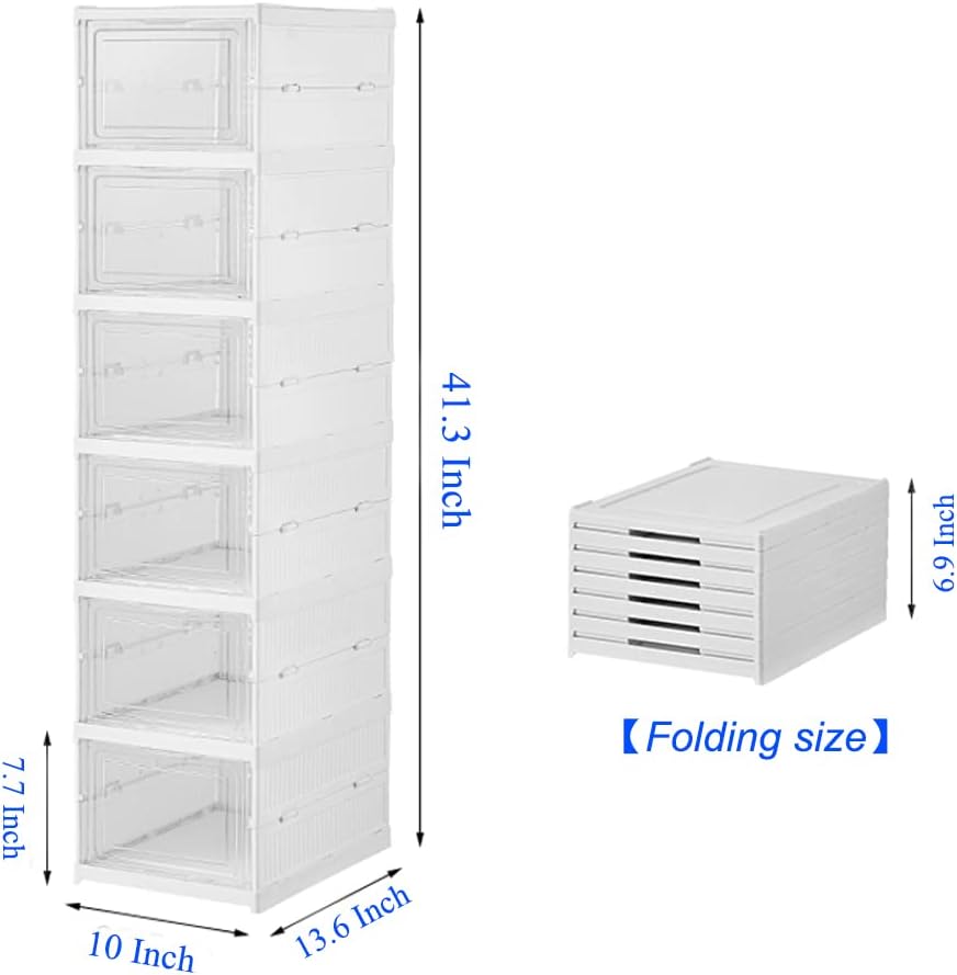6-Tier Shoe Rack Shoe Storage Box Bins Clear Collapsible Plastic Accordion St...