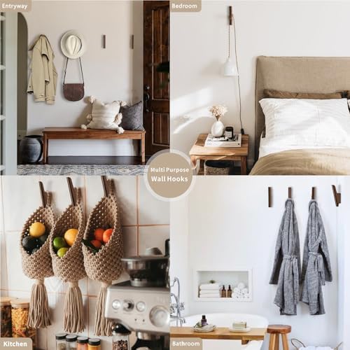 Wood Wall Hooks 4 Pack Coat Hooks Wall Mount, Towel Hooks for Bathrooms