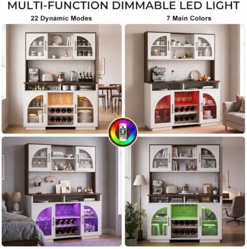 71" Tall Pantry Cabinet with Charging Station, LED Lights & Microwav...