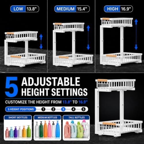 Under Sink Organizer 2 Pack, Double Slide Out Metal Shelf, White