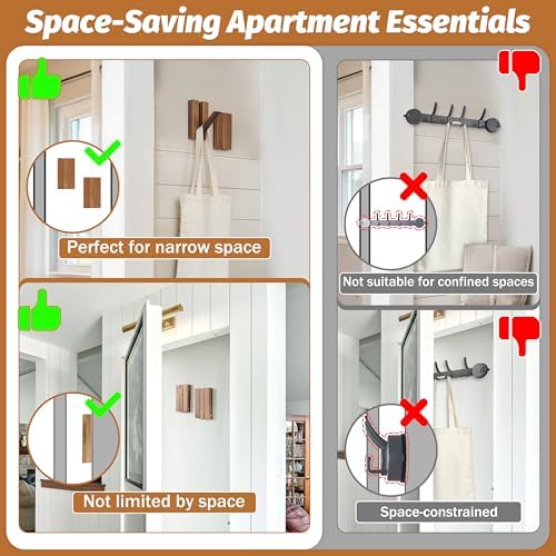 Wood Wall Hooks for Bathroom: 4Pack Foldable Rustic Decor Hangers
