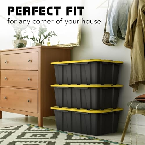 8 PACK of 12 Gallon Medium Black & Yellow Storage Bins | Plastic Tote Org...