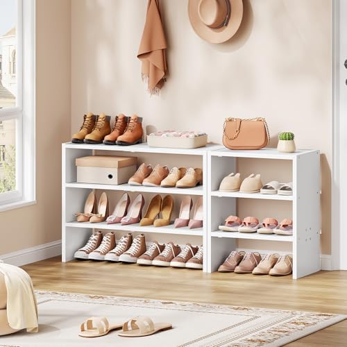 Hoctieon 3-Tier Expandable Shoe Shelf, Adjustable Shoe Shelf Storage Organize...