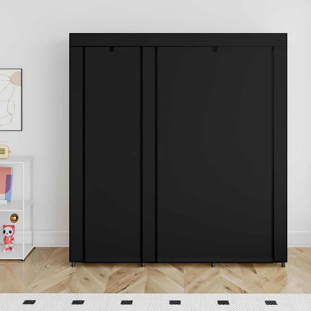 SORCEDAS Portable Closet Wardrobe with Hanging Rods Shelves Clothes Storage