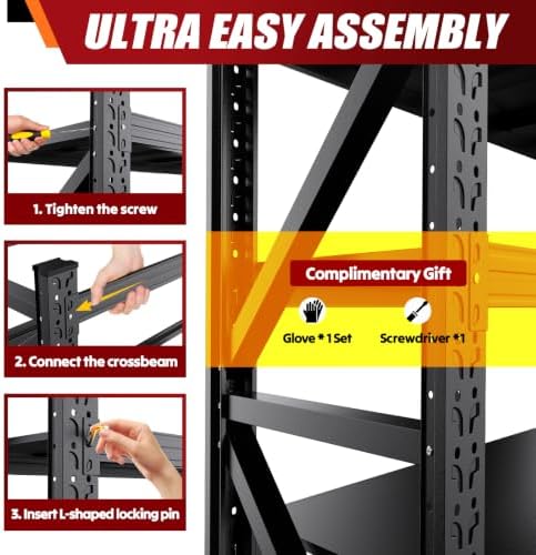 59" W Storage Shelves, 3T Adjustable Garage Shelving Unit, Rust Proof La...