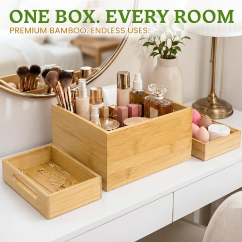 HOMESTEAD 3-Piece Stackable Bamboo Storage Box, Large Storage Bin, Wooden Box...