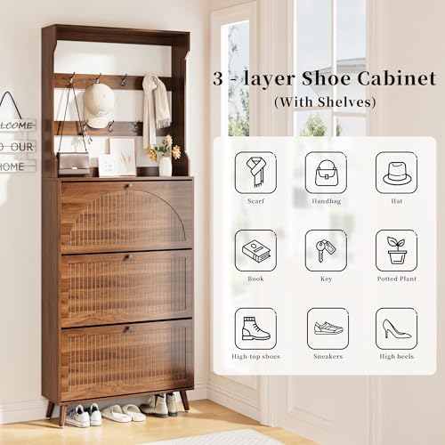 81.8'' Tall Shoe Cabinet with Coat Rack, Narrow Shoe Storage Cabinet ...
