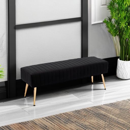 Furnimart 44 Inch Bedroom Ottoman Bench, Black Upholstered End of Bed Bench w...