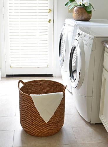 KOUBOO Laguna Round Rattan Storage Basket, Ear Handles, Large, Honey Brown