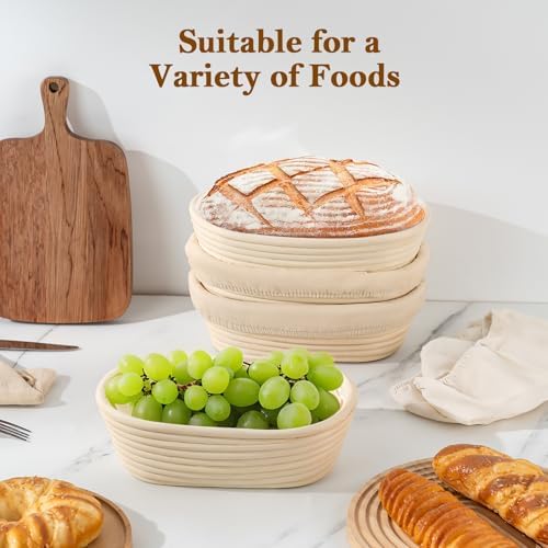4 Pack 10 Inch Oval Banneton Bread Proofing Basket, Rattan Sourdough Bread Ba...