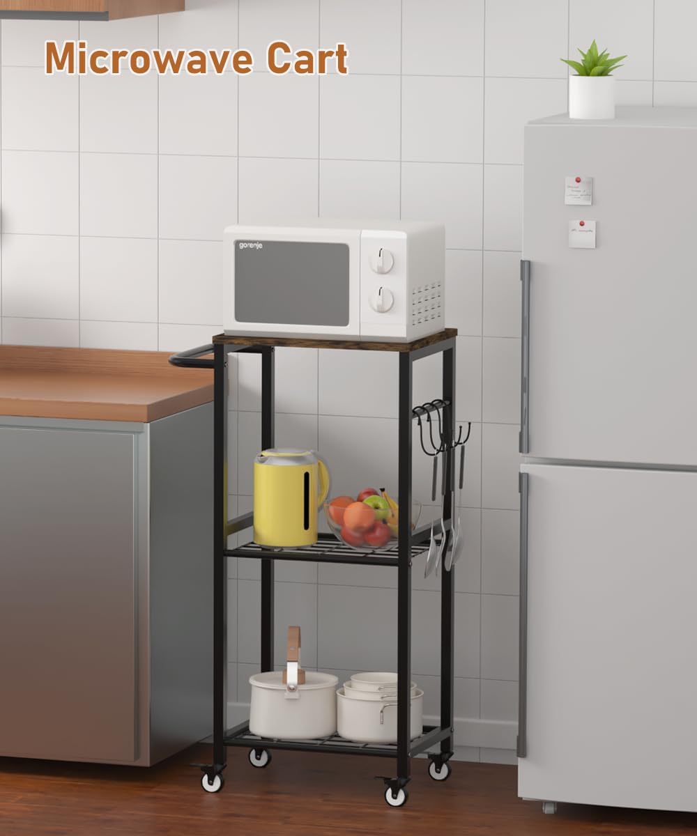 Kitchen Microwave Stand Cart with Storage Rack, Black