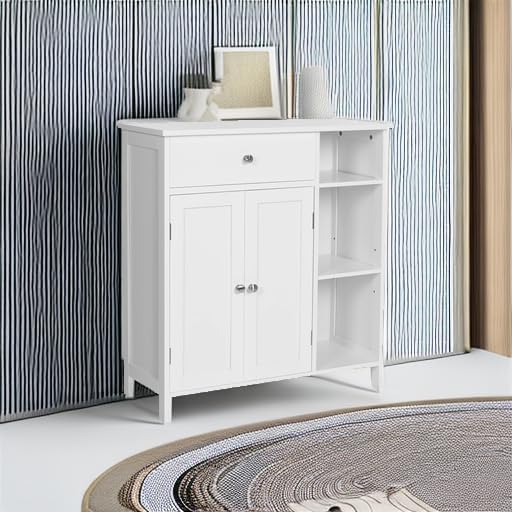 VASAGLE Bathroom Storage Cabinet, with 2 Doors, 31.5" H, Cloud White