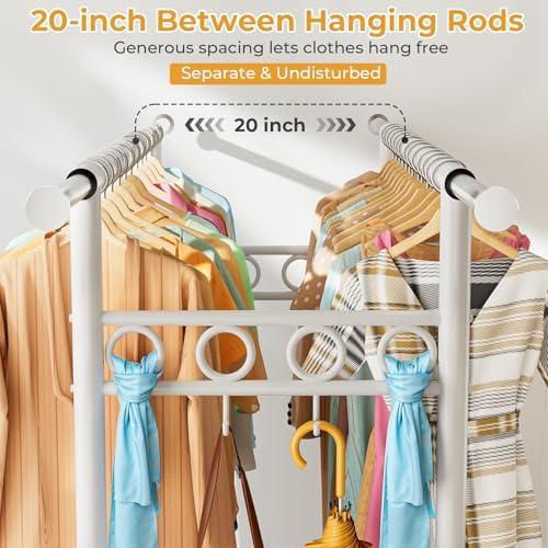 Heavy Duty Clothes Rack Load 960LBS, Three Rods Rolling Clothing Racks for Ha...