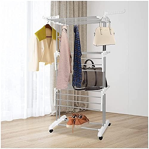Bigzzia Clothes Drying Rack Folding with Wheels Laundry Rack 4 Tier