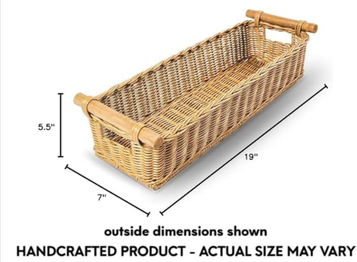 The Basket Lady Long Narrow Pole Handle Wicker Basket, M, Sandstone