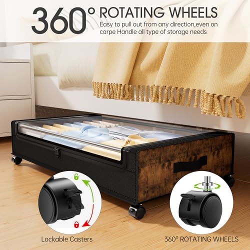 Yecaye Under Bed Storage with Wheels, 4 Pack Under Bed Storage Containers, Un...