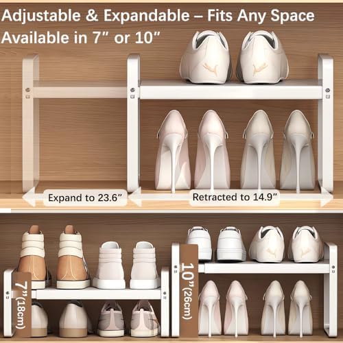 2-Pack Expandable Shoe Rack, Closet Organizer, 10" High, 15"-24"