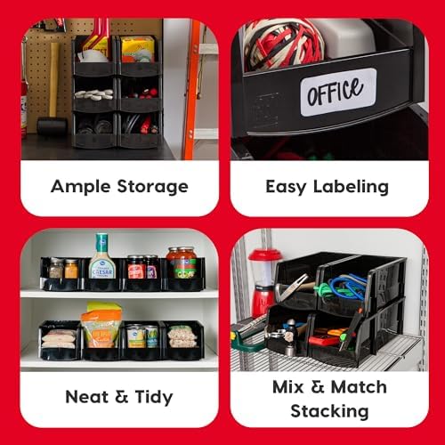 IRIS USA 6-Pack, Extra Large Stackable Storage Bins, Black