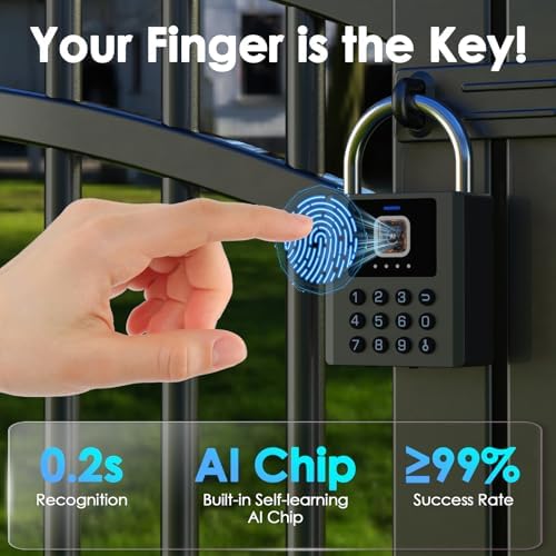 Smart Fingerprint Padlock with Code,Heavy Duty Combination Lock with Key,Blue...