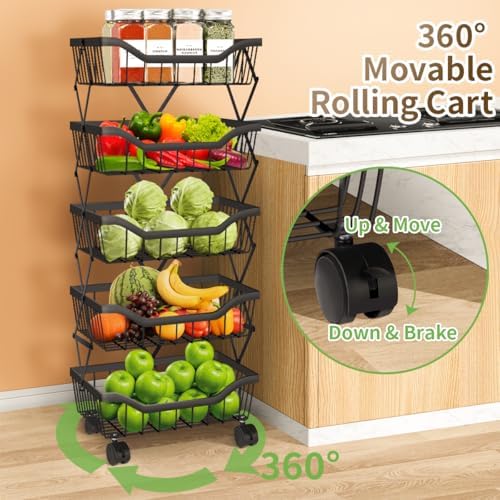 Fruit Vegetable Storage Basket 5 Tiers Stackable Metal Wire Fruit Basket Kitc...