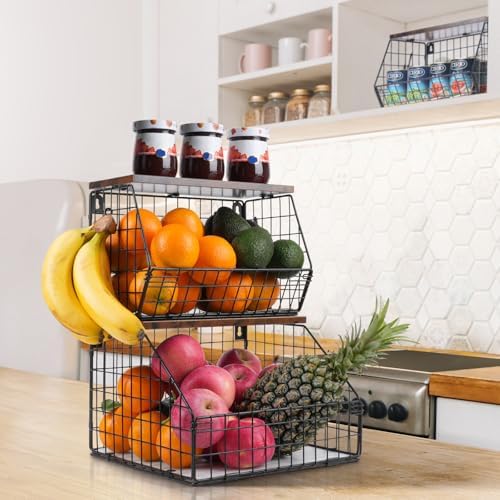 Mefirt Fruit Basket, Stackable Wall Mounted Fruit Baskets, Potato Baskets Oni...