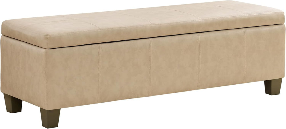 51 Inch Storage Ottoman, Storage Bench with Safety Hinge, Upholstered Synthet...