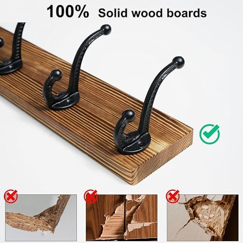 WEBI Rustic Coat Rack Wall Mount,24" Long 6 Cast Iron Coat Hooks Wall Mo...
