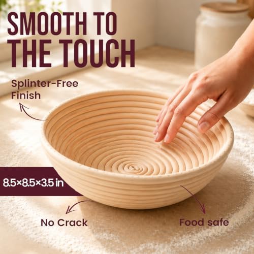 DOYOLLA Bread Proofing Baskets Set, 10 inch Oval & 8.5 inch Round Sour Do...