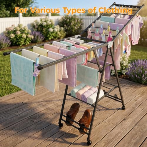 Foldable Standing Clothes Rack, 3-Tier Drying Hanger, for 30+ Pcs