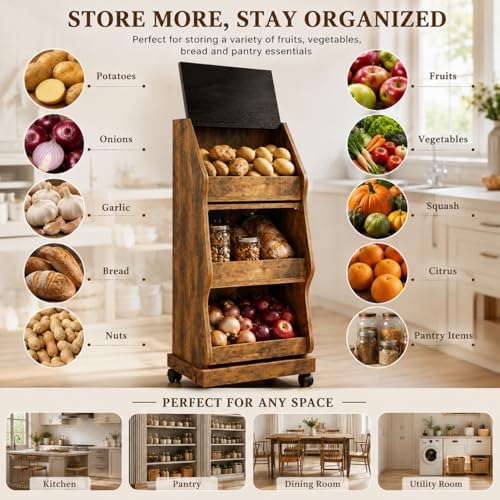 Rustic Farmhouse Pantry Cabinet with Wheels for Kitchen Storage