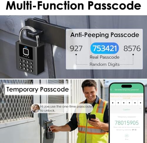 Smart Fingerprint Padlock with Code,Heavy Duty Combination Lock with Key,Blue...
