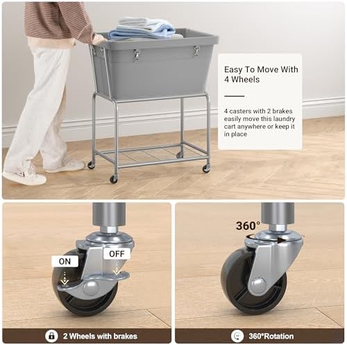 ELYKEN Rolling Laundry Hamper with Wheels, Removable Bag, Laundry Cart