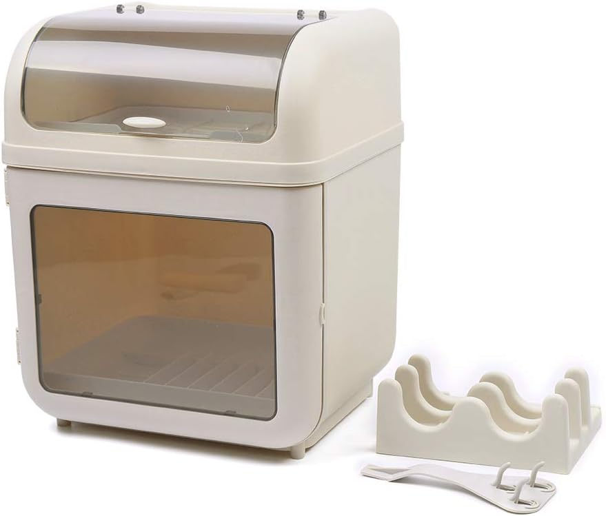 Dish Drying Rack and Drain Board with Lid Cover, Bottle Dryer Holder with Pot...