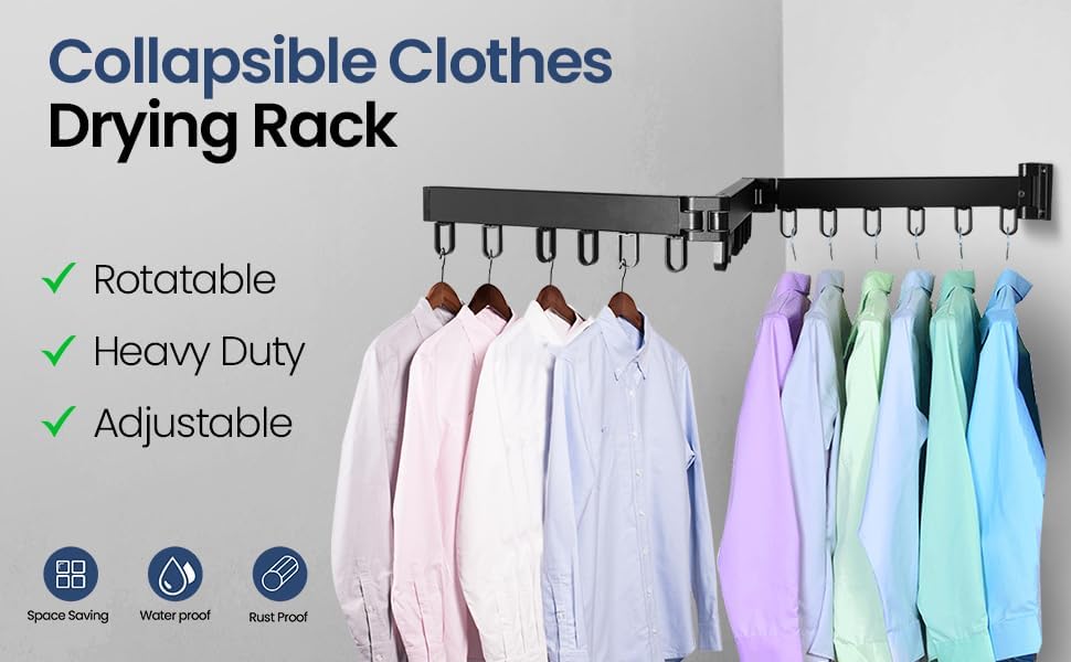Foldable Wall Mounted Clothes Drying Rack – Heavy Duty Collapsible Laundry Ra...