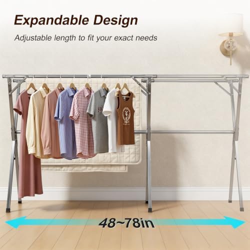 Spreezy 78 Inch Clothes Drying Rack, Stainless Steel, Indoor/Outdoor