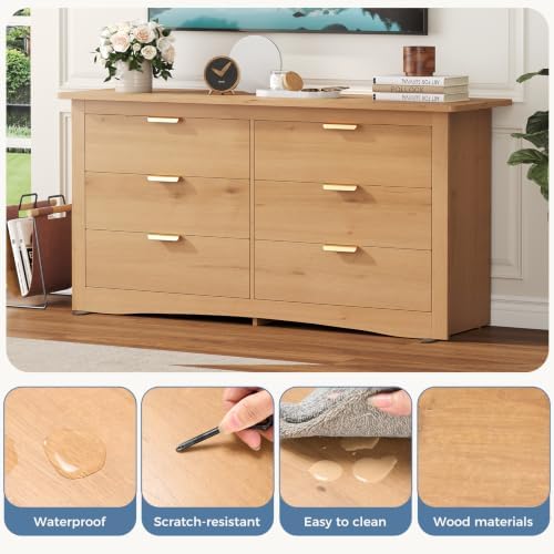 DUMOS 6-Drawer Storage Cabinet, 59" Wide Modern Chest of Drawers, Wood