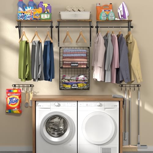 Laundry Room Shelves Wall Mounted with Wire Baskets, Over the Washer and Drye...